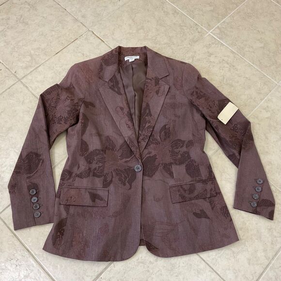NWT Coldwater Creek classic linen blend Floral Blazer jacket women’s 10 Brown - Picture 6 of 13